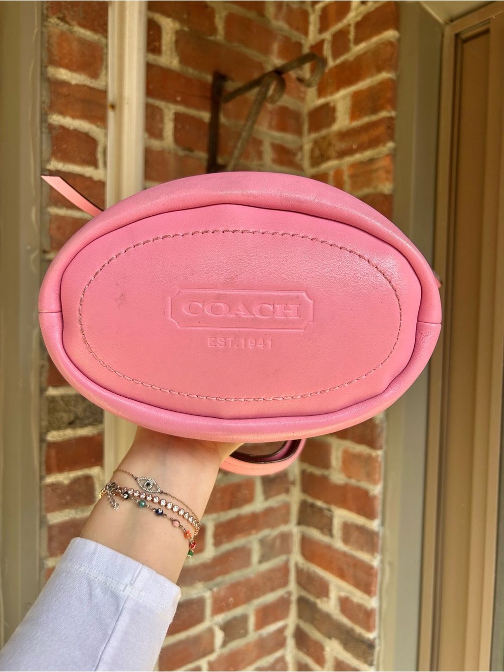 Vintage coach rugby duffel sac style F13357 pink striped leather y2k retro purse - Picture 5 of 14